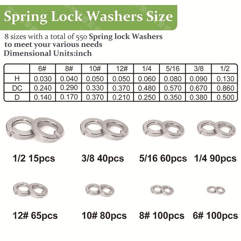 550-1780pcs Metric & Imperial Spring Lock Washers Set, M2-M12, 4#-1/2, Boxed