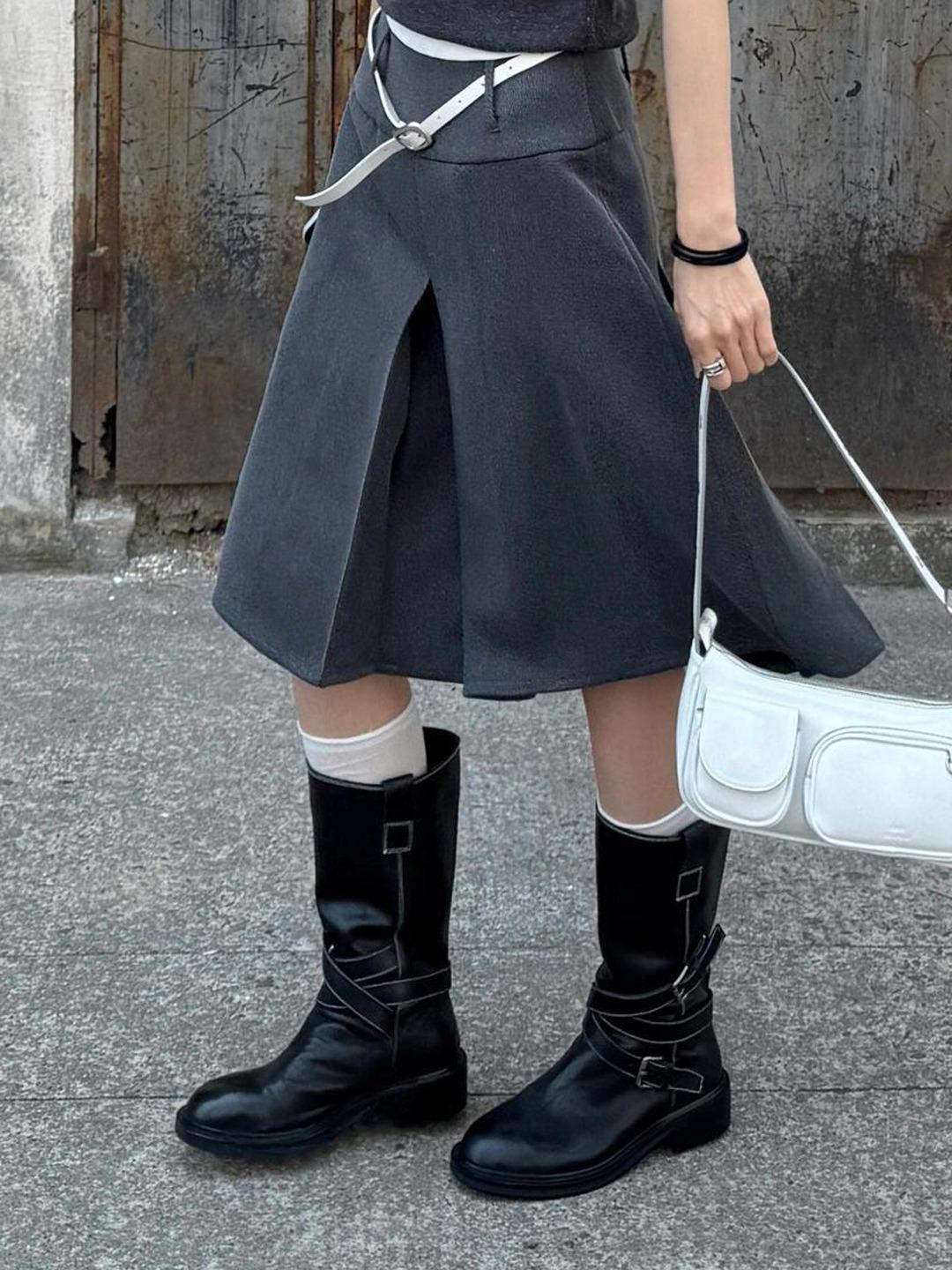 

Soft leather retro belt buckle thick heel medium tube short boots women s 2025 autumn new pleated low heel western knight boots 40 чёрный