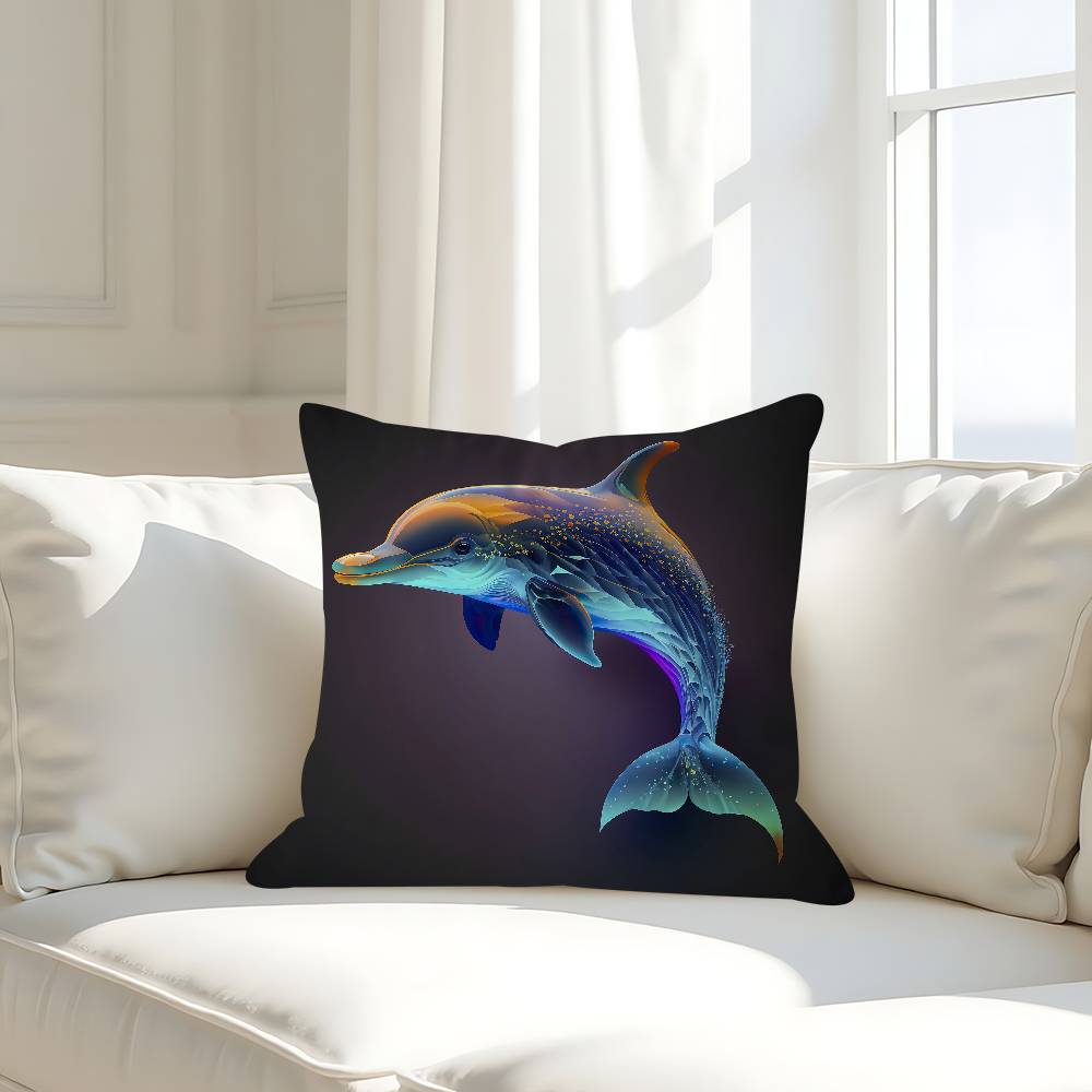 

3D Ocean World Shark Dolphin Pillow Case Removable Washable Cushion Cover – All-Season Soft Linen 16x16Inch