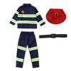 Child Red Firefighter Costume Printed Reflective Stripes Warning Firefighting Uniform with Walkie Talkie Compass Whistle Toys
