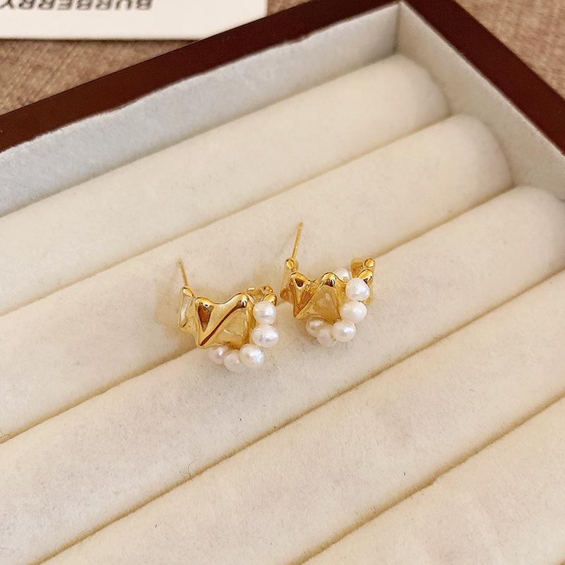 Baroque Pearl Diamond Bow Earrings Personality Earrings French Celebrity Earrings Women