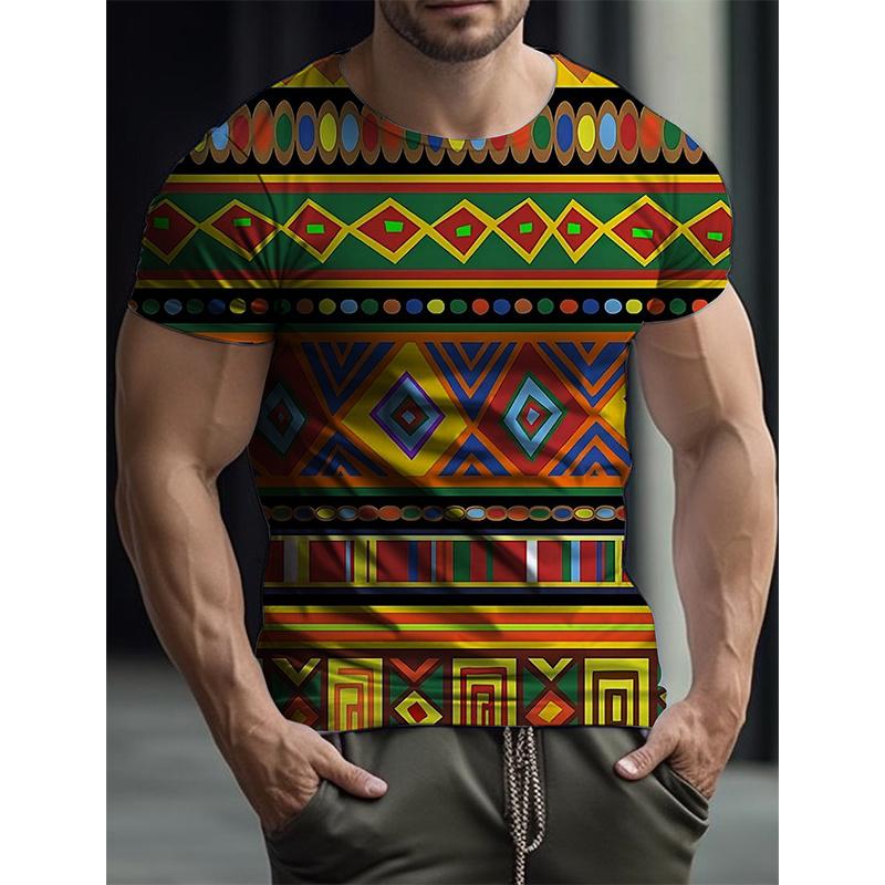 

Ретро Этнический Узор Футболка Для Мужчин Красочные Геометрические 3D Принты Летние Повседневные Топы с Круглым Вырезом Унисекс Футболки с Короткими Рукавами 6XL