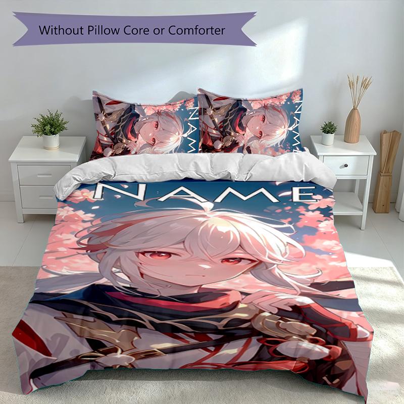 3pcs Custom Name Genshin Impact Manye Set,Includes 1 Duvet Cover and 2 Pillowcases,All-season Bedroom Decor