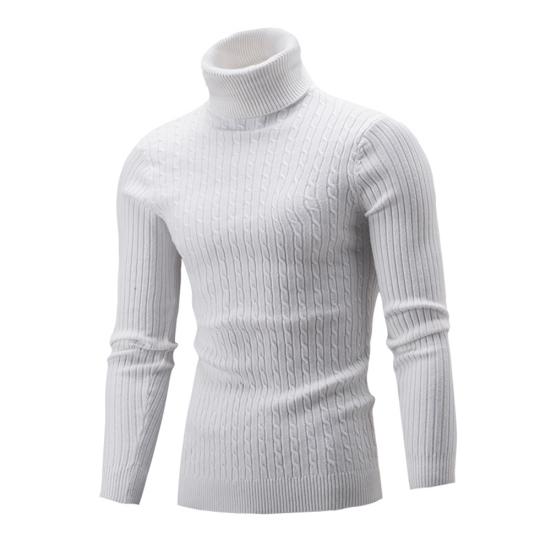 Casual Men Autumn Solid Color Turtle Neck Ribbed Twist Sweater Bottoming Shirt