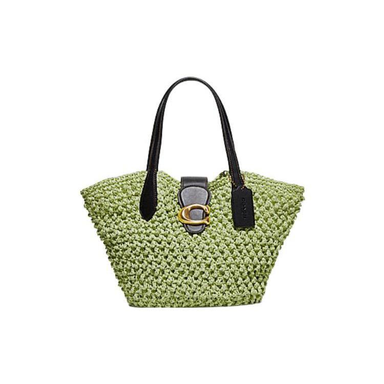 

New COACH Straw Tote Bag, Shopping Bag, Shoulder Bag, Handbag Medium Size Women s Turquoise CA034-B4UDE 23.1*14.0*22.1CM
