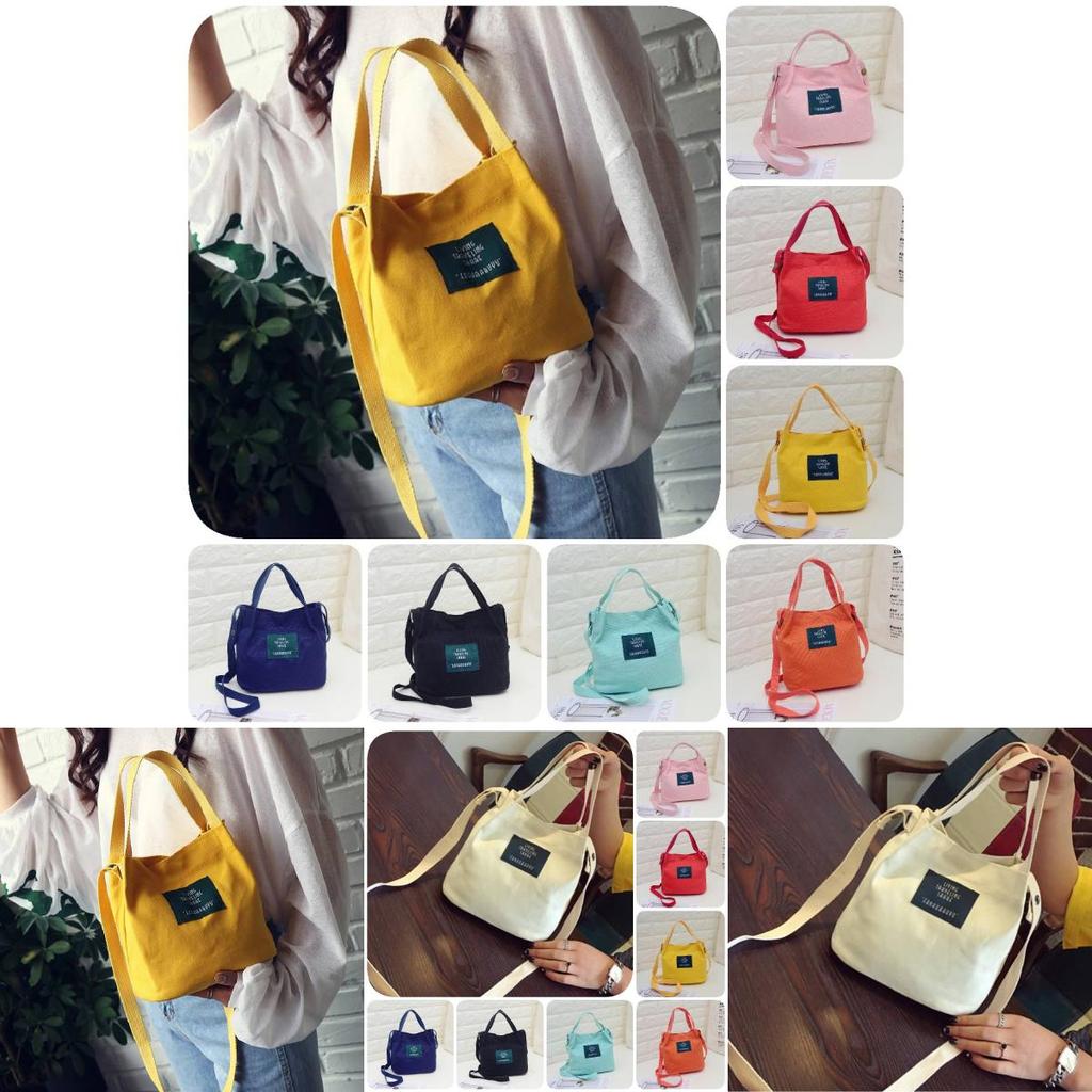 Chic Korean Style Canvas Bucket Bag Vibrant Candy Colors Small Handbag