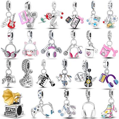 925 Silver Musikberlocker Gitarr Rock Hörlurar MP3 Hängen för DIY Smycken Armband Halsband