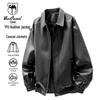 VANCAMEL Men's Faux Leather Turn-Down Collar Jacket