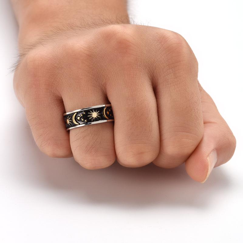 Bohemian Star Moon Sun Titanium Steel Unisex Ring