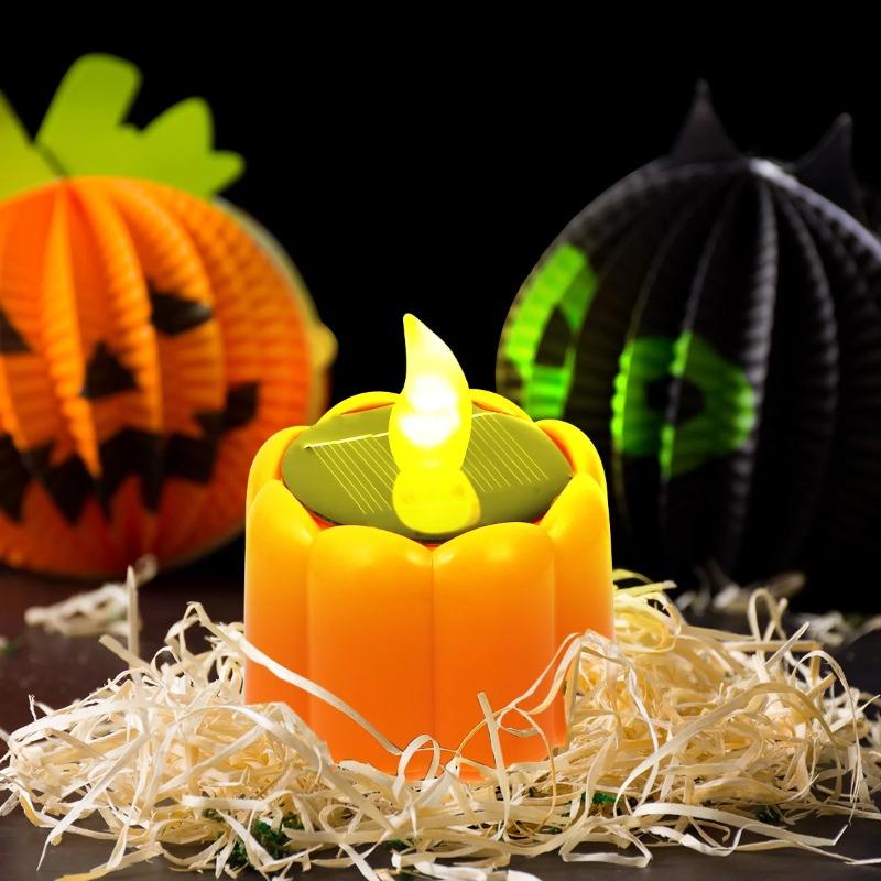 Pumpkin Solar Tea Light LED Candle Light Outdoor Waterproof Energy Electronic Flickering Solar Lamp Garden Halloween Home Decor