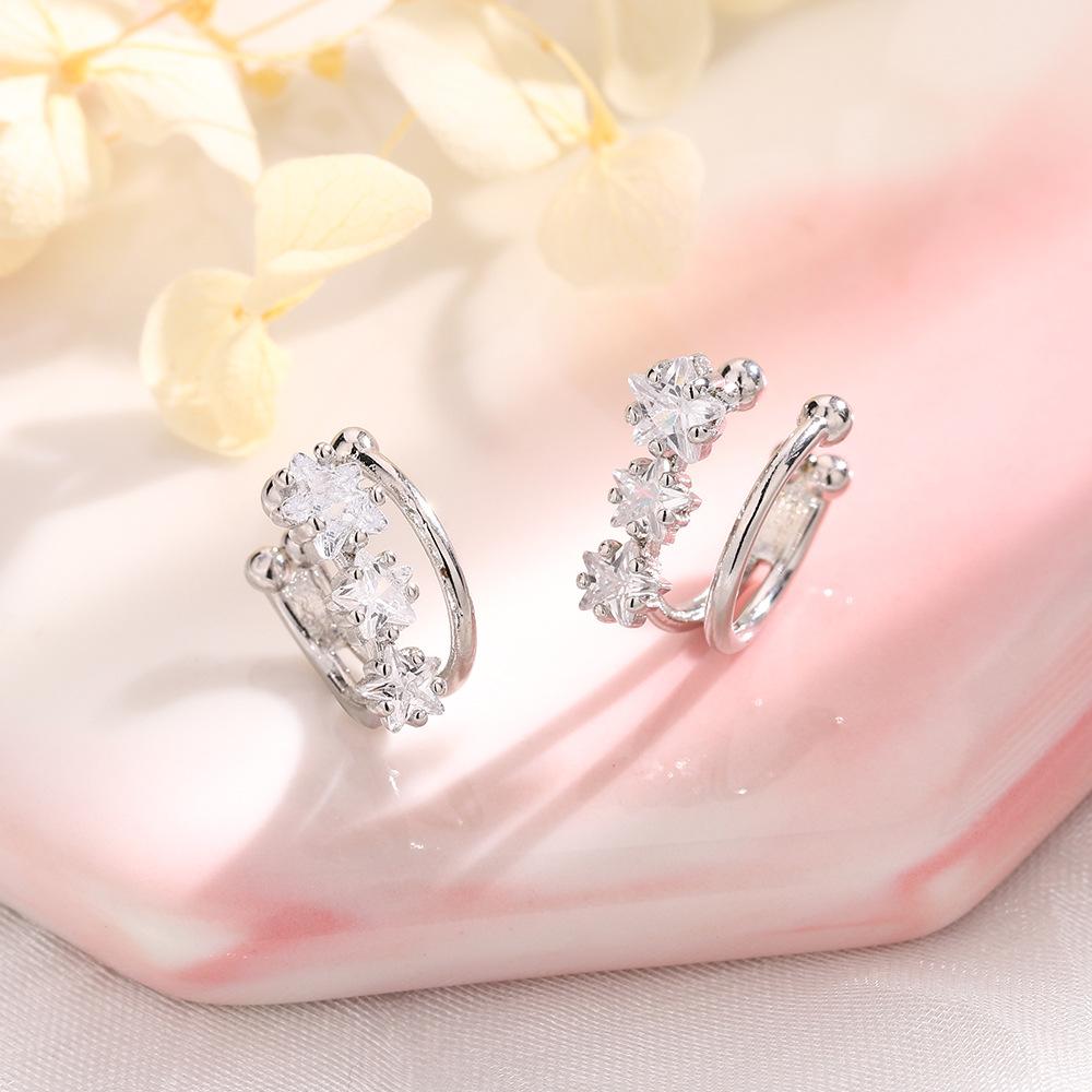 Double-Layer Zircon Star Ear Clips Exquisite Design Super Flash Three Star-Shaped Ear Bone Clips No Ear Holes Meteor Earrings