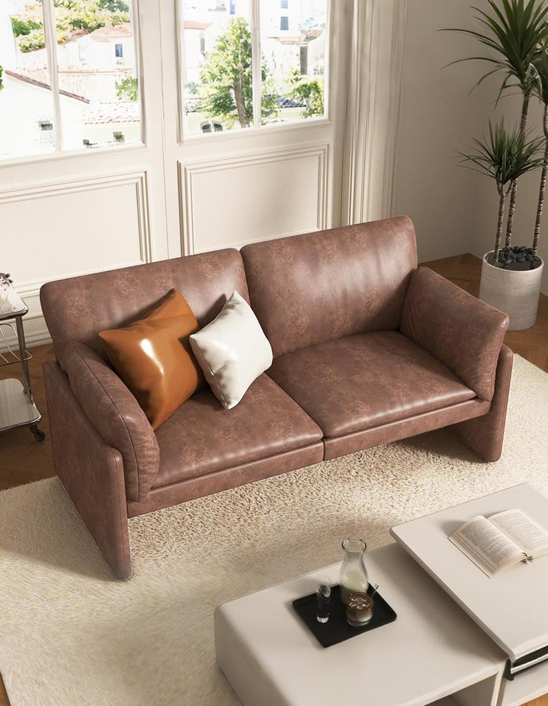 68'' Faux Leather Loveseat Sofa, Modern Love Seat Sofa Couches for Living Room, Soft Cusioned Leather Couch for Bedroom & Small Spaces