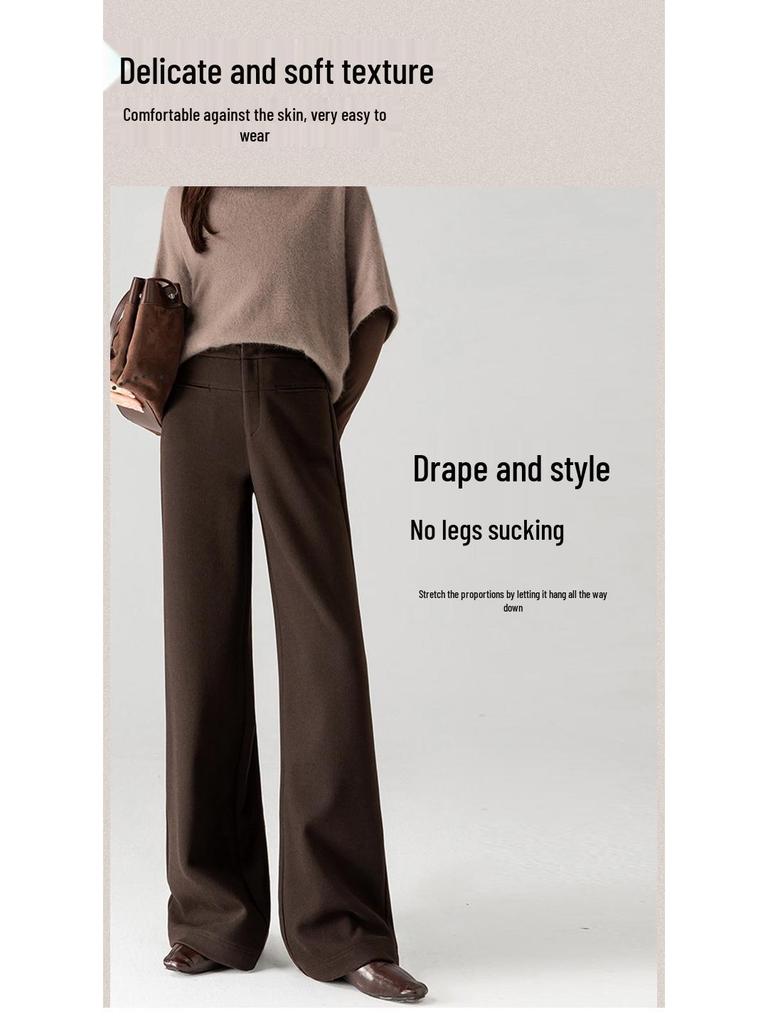 Elegant High-Waisted Wool Wide-Leg Pants for Women - Winter 2025 Style, Thickened A-Line, Casual and Loose Fit