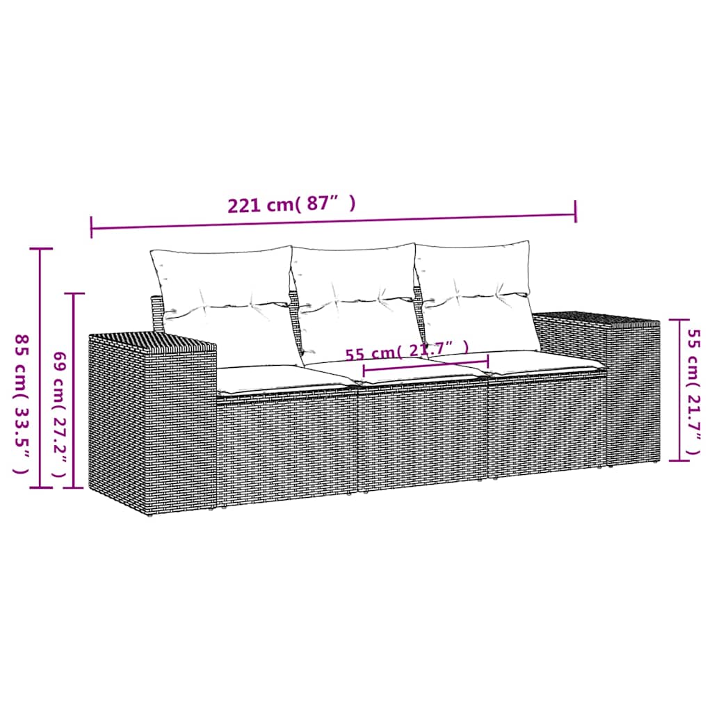 Vidaxl 3-Cz. Set Mobili da Giardino, Cuscini, Grigio Chiaro, Polyrattan