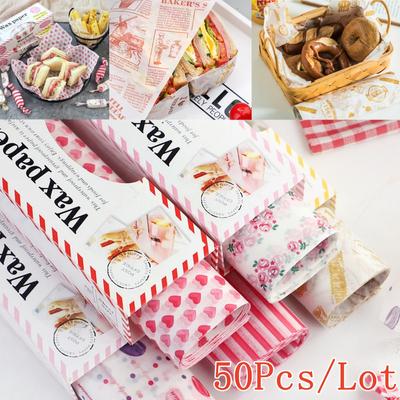 50Pcs/Lot Baking Wax Paper Food Wrappers Wrapping Paper Food Grade Grease Paper For Bread Sandwich Burger Oilpaper Kitchen Tool