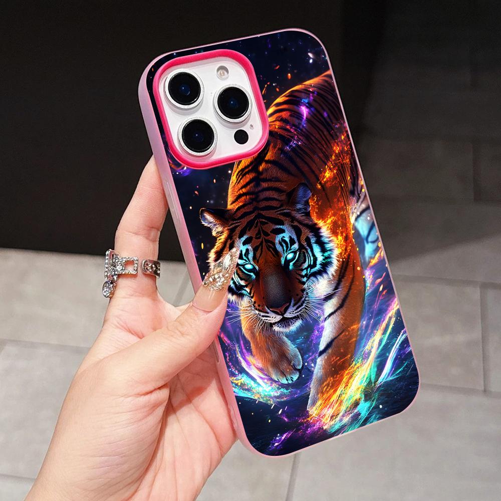 Tiger Neon Jelly Double layer Rose Red Mobile Phone Case for iPhone 17 16 15 14 13 12 11 Air Pro Max Plus Protective