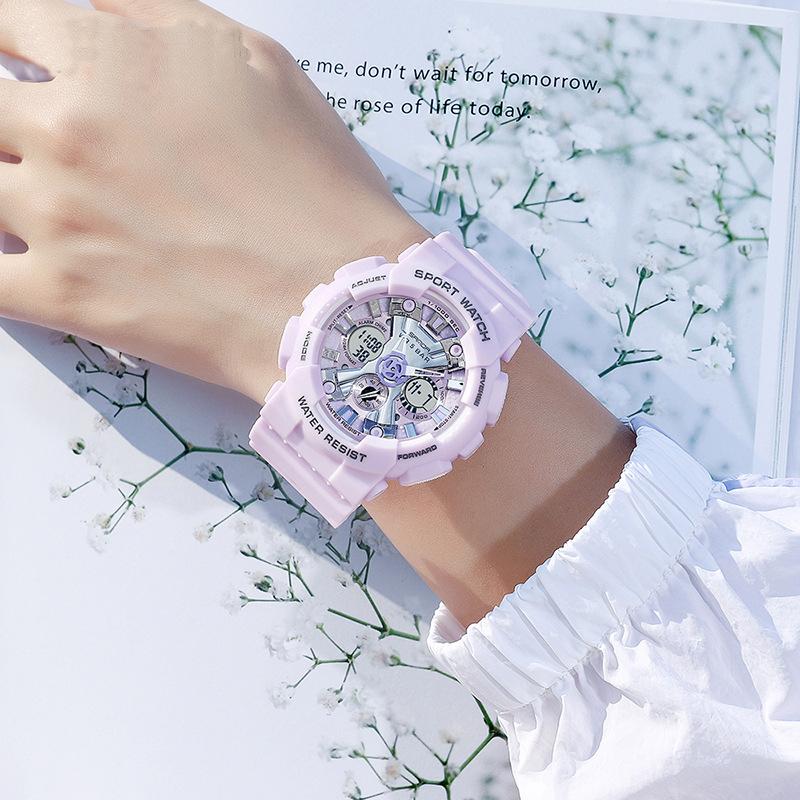 Female Elecrtonic Watch Middle School Student Sports Double Watch Temperament Wristwatch
