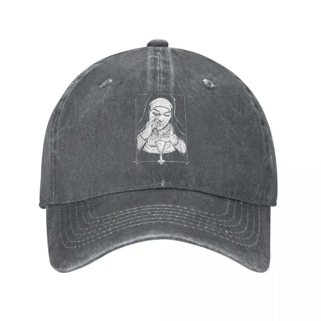 Funny Smoking Nun Graphic Baseball Cap Distressed Washed Cotton Adjustable Hat Casual Unisex Adult