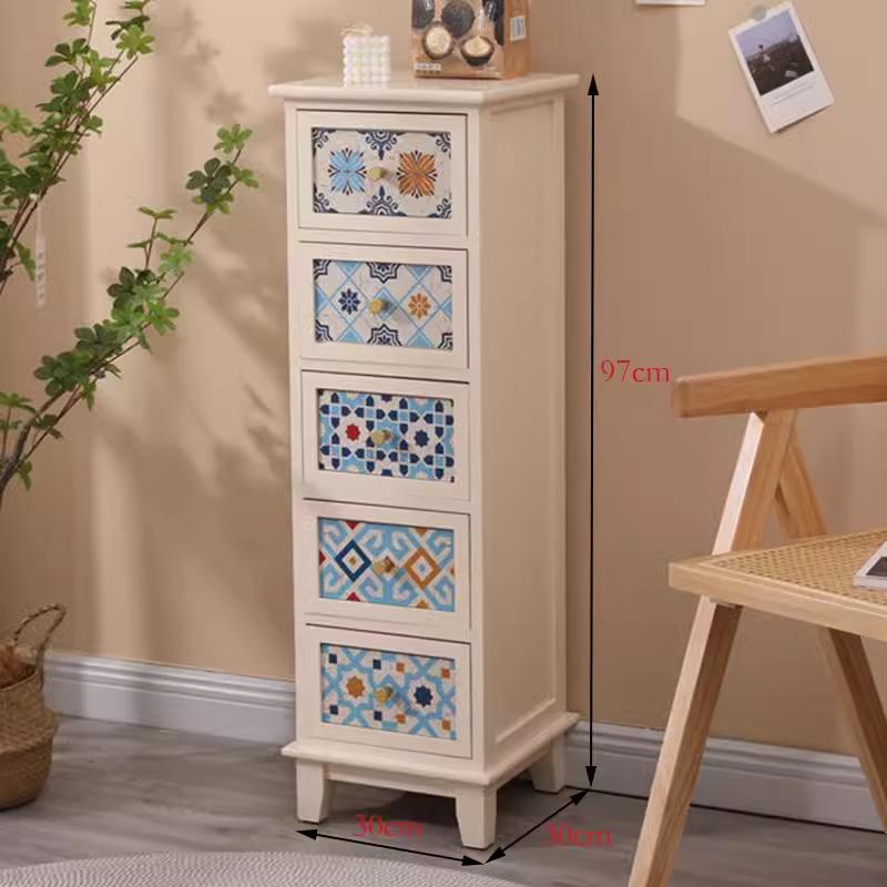 American Solid Wood Narrow Five-Drawer Sideboard and Bedside Cabinet