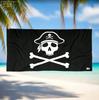 Asciugamano da Spiaggia in Microfibra Classica Bandiera Pirata, Asciugamani da Bagno Teschio e Tibie Incrociate, Fresco Asciugamano da Piscina Jolly Roger Nero per Uomini Ragazzi
