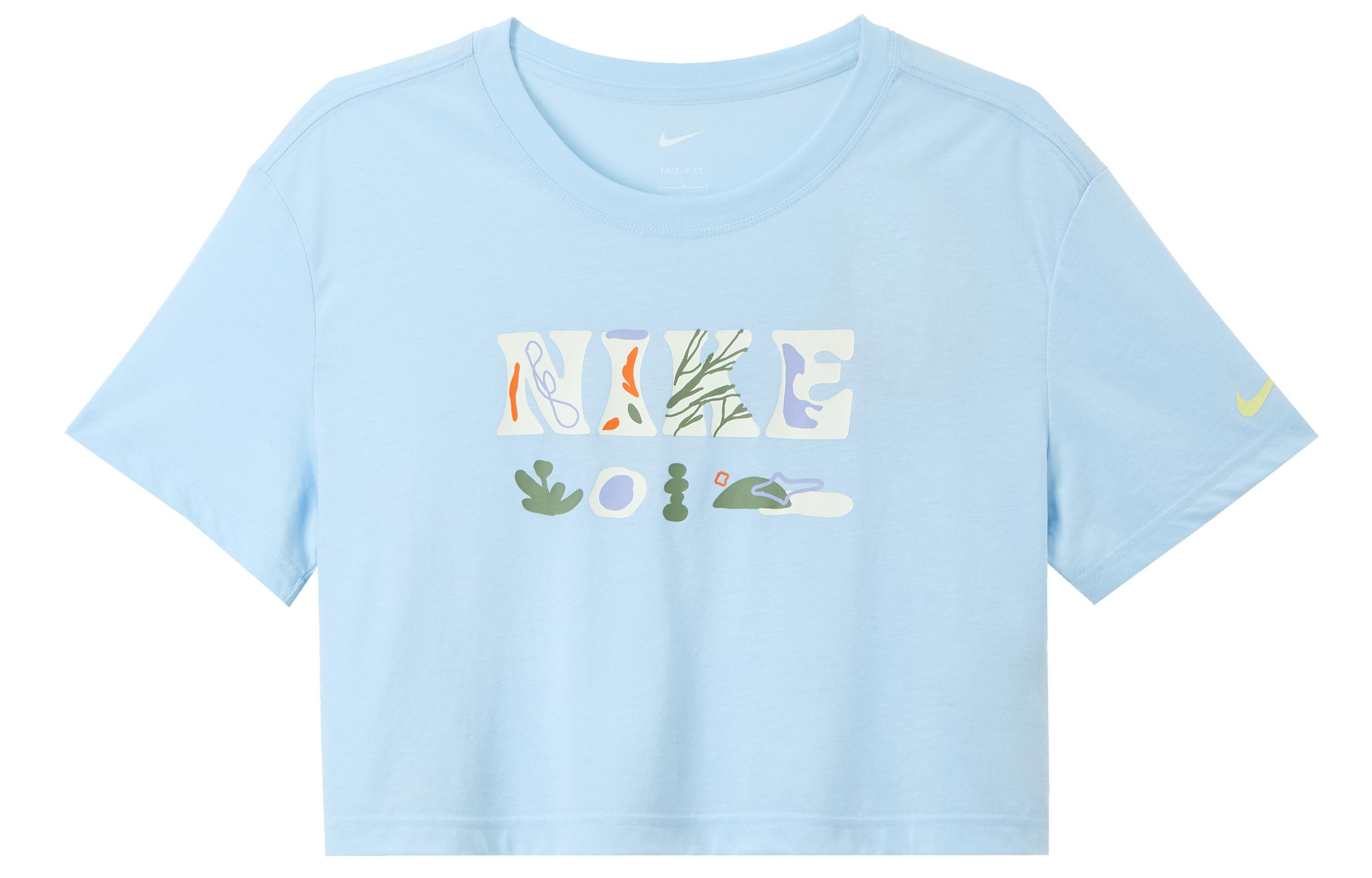 Nike Crop Tops Women s Blue Crew Neck Moderate DX6159-441 L