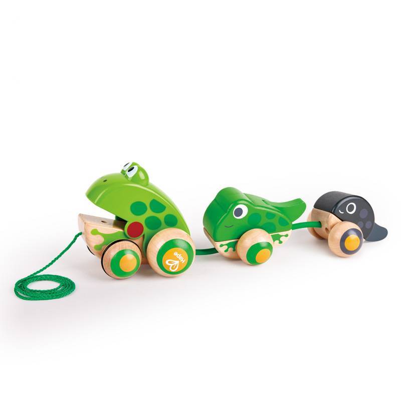 Holz-Ziehspielzeug Froschfamilie für Kleinkinder Kinder Baby Jungen Mädchen Lernen Aktives Spielen
