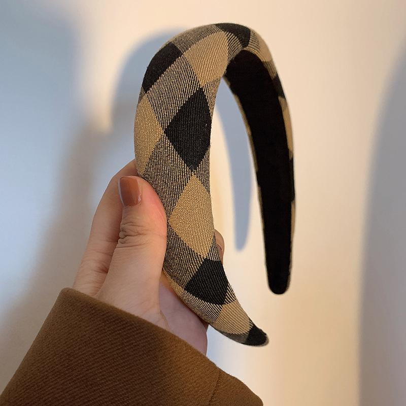 Vintage Women's Plaid Headbands with Sponge Padding for Lady Girls Casual Hair Hoops Accessories