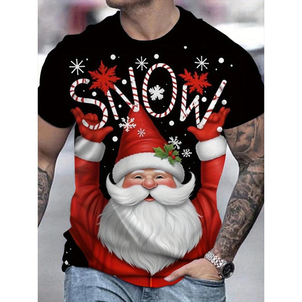 New 3D Elk And Beer Print Street Fashion Men's Christmas Holiday Party Casual Short-sleeved