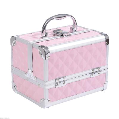 Makeup Case 3-Tier Storage with Mirror Lockable with 2 Keys Dim. 20L X 15W X 15H Cm Pink