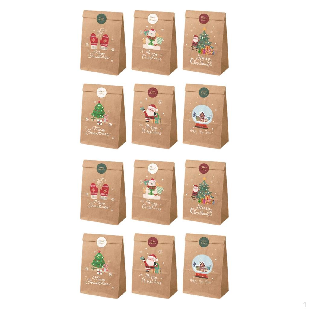 12 Stück Weihnachtsgeschenktüten Süßigkeitenverpackung mit Aufklebern Goody-Verpackungsbeutel