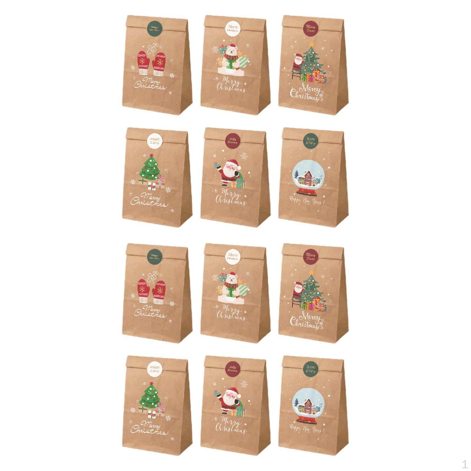 

12 рождественских подарочных пакетов, упаковка для конфет с наклейками, упаковочный мешочек для подарков Style B
