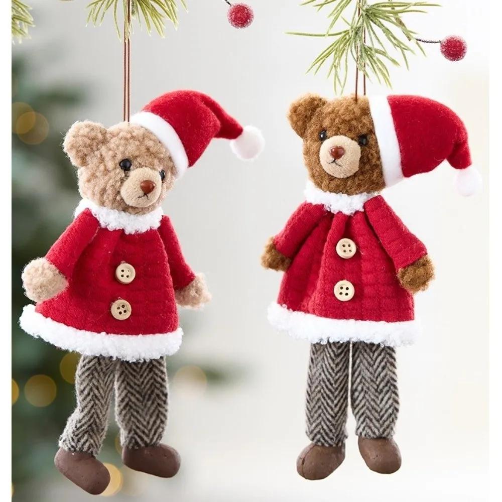 Cute Bear Doll Ornaments Fabric Animal Pendants Christmas Tree Hanging Ornaments Christmas Gift Doll Decorations