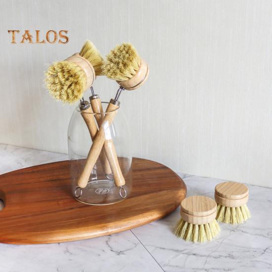 Pot Brush with Ergonomic Long/Short Round Handle High Density Bristle Wooden Cleaning Brush Stain Remover Brush