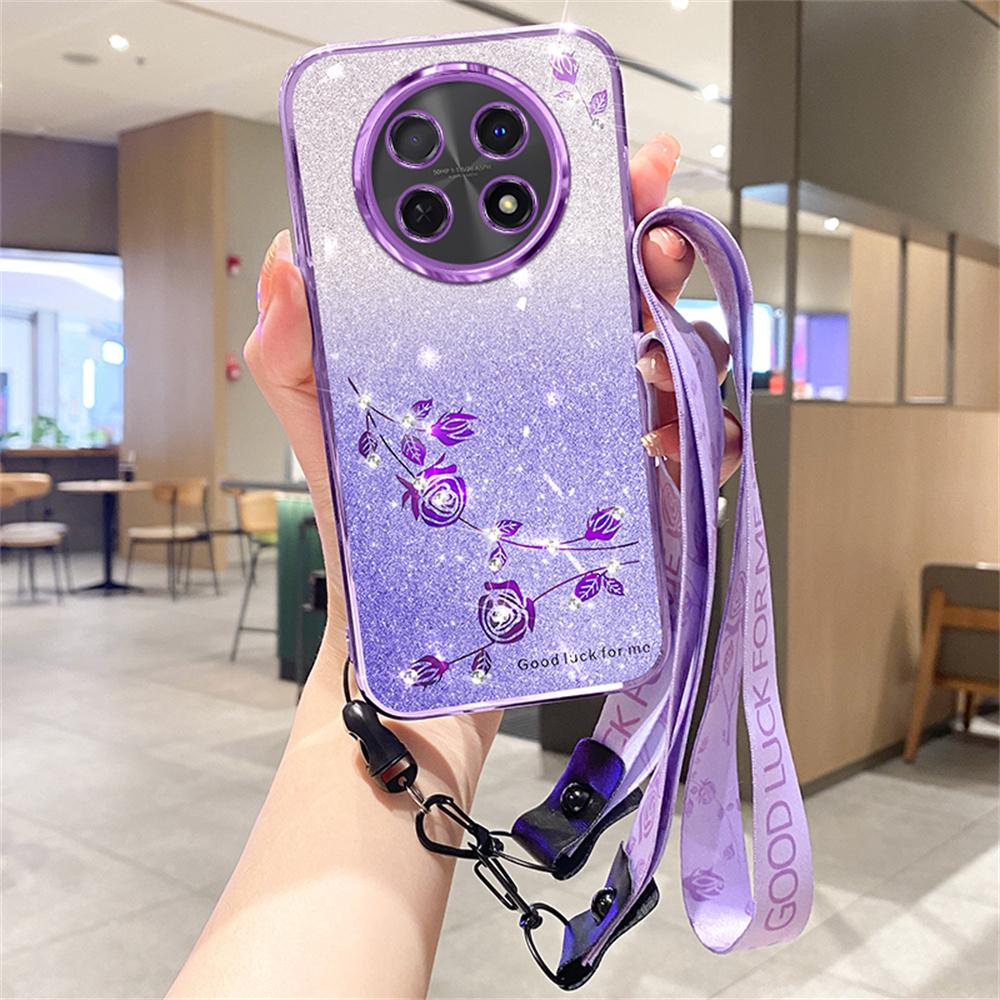 KADEM For Honor X60 Pro 5G/X9c 5G/Magic7 Lite 5G Case Flower Pattern TPU Gradient Phone Cover with Lanyards