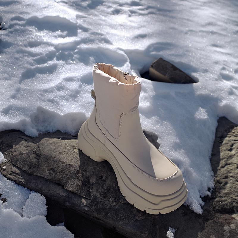 Krazing Pot Cow Leather Wool Blend Winter Round Toe Platform Snow Boots Zipper Women Casual Keep Warm Ankle Boots
