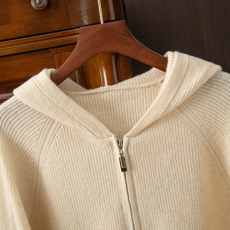 All-Wool Knitted Cardigan, Men'S Autumn/Winter Zip-Up Hooded Sweater, Loose Cashmere Simple Sweater
