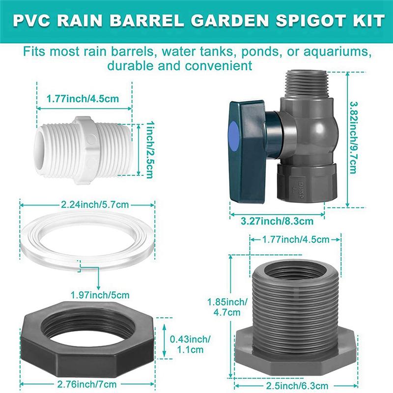 2X PVC Rain Bucket Faucet Kit, 3/4 Inch PVC Ball Valve, Bucket Bucket Water Tank Pond Bucket Faucet Kit-B61B