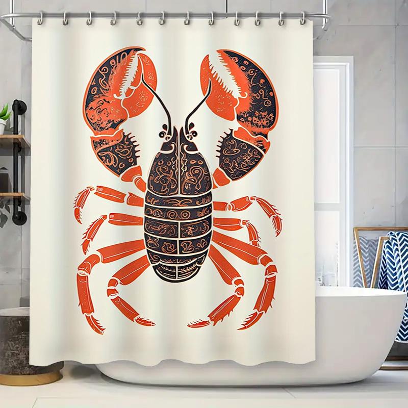 

Stylish Lobster Shower Curtain for Bathroom Decor Orange Black Print Design, Waterproof Fabric for Wet Areas Size 72x84 inches A 90x180cm