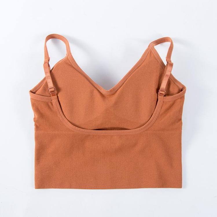 Wirefree Camisole Cropped Tank Top Women Seamless V Neck Removable Yoga Fitness Sport Underwear