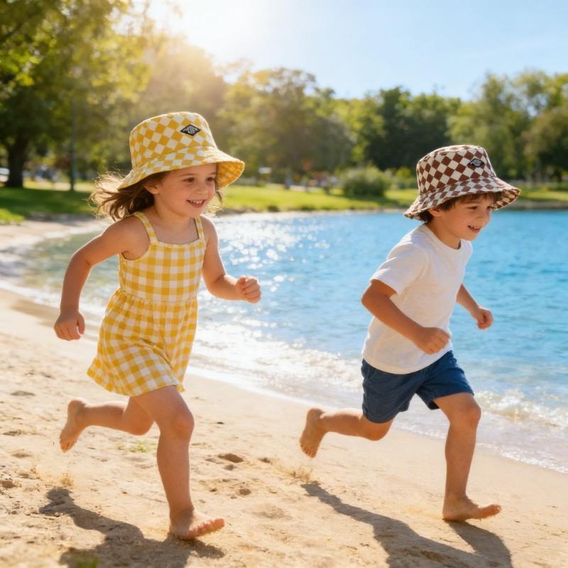 Kids Bucket Hat 50-52cm 1-5 Years Checkerboard Pattern Cute Plaid Baby Boys Girls Sun Hat Soft Kid Chilren Fisherman Panama Caps