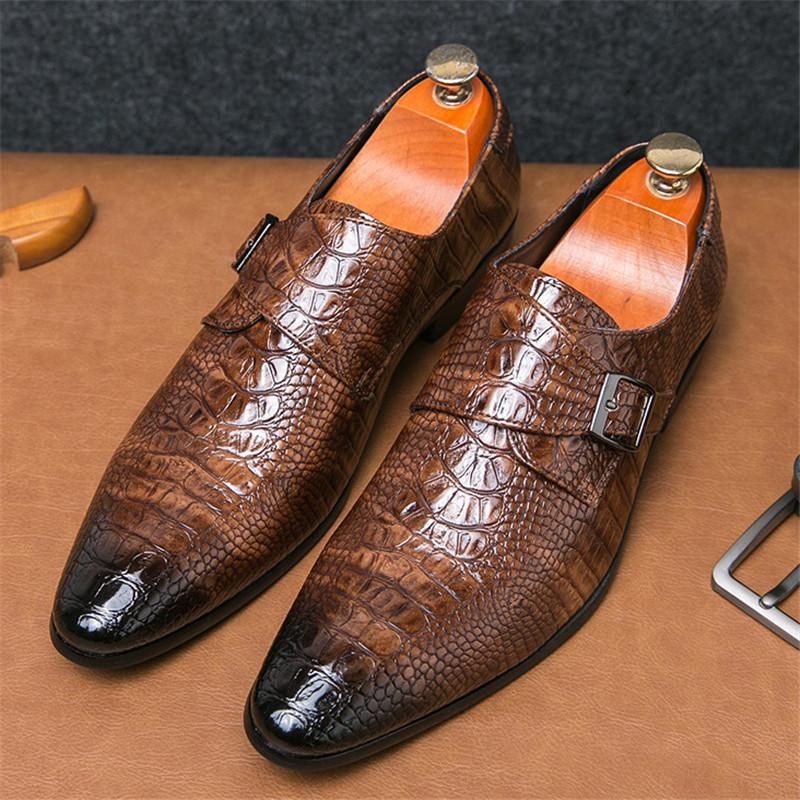 Fashion New Pointed Alligator Pattern Chelsea Shoes Men Designer Monk Strap Loafers Formal Wedding Prom Dress Homecoming Footwear