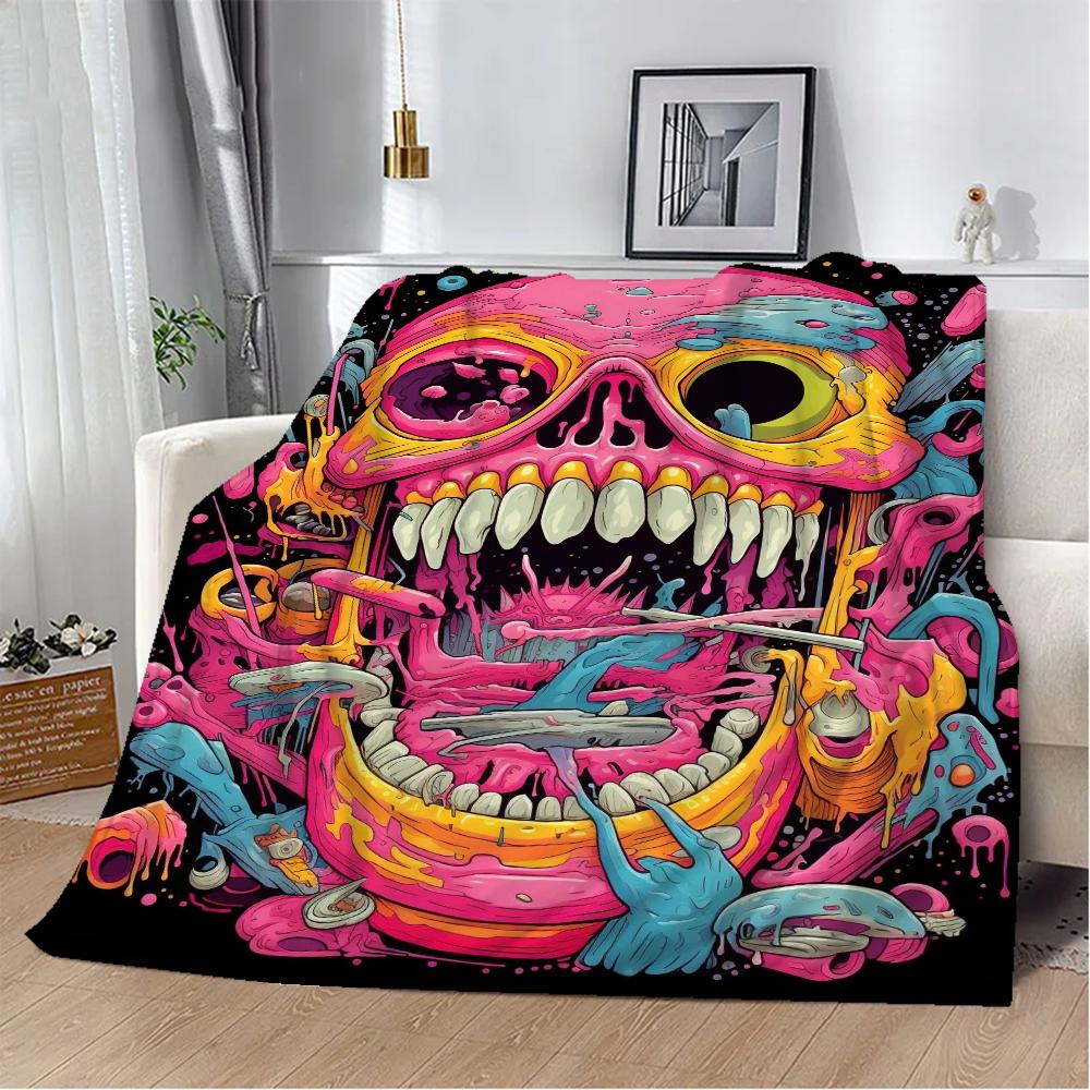 Cartoon Skull Illustration Throw Blanket 150x200 Thermal Blankets for Bed Beach Towel Home Interior Microfiber Bedding Knee Nap