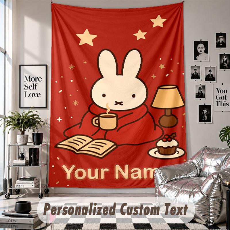 Wall Hanging Tapestry With Custom Name & Text, Miffy Decorative Tapestry For Bedroom