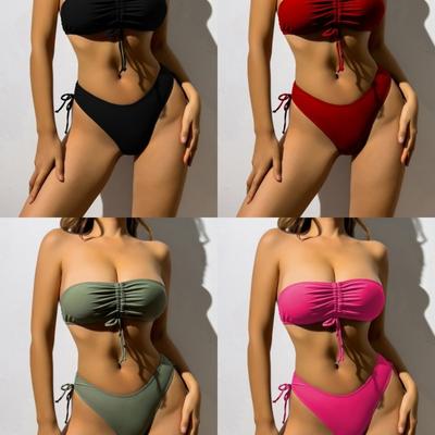 European and American Solid Color Triangle Bikini Split Sexy Women's Swimsuit Bikini