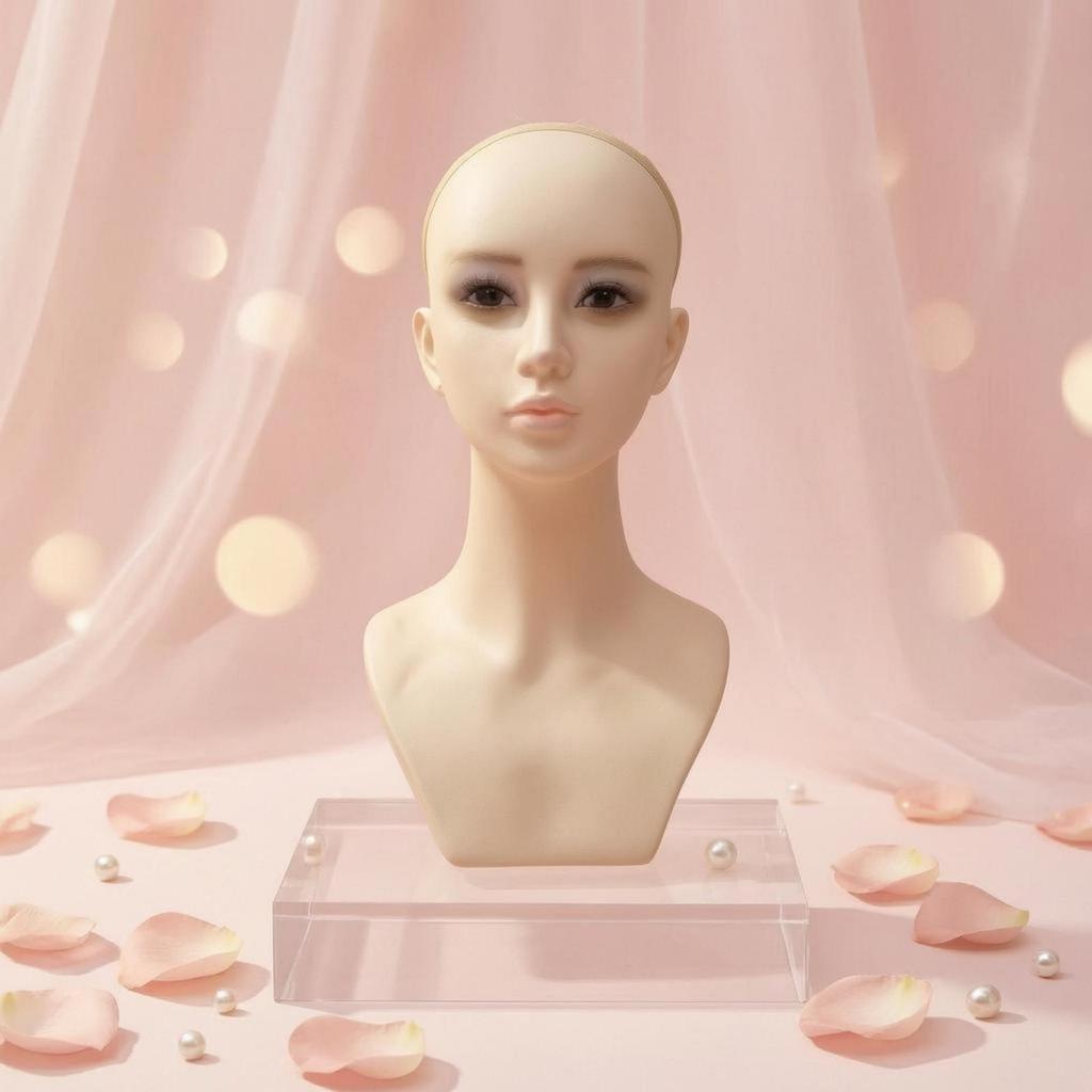 Female Mannequin Bust PVC Shell Hairpiece Display Head Foam Filled Jewelry for Photo