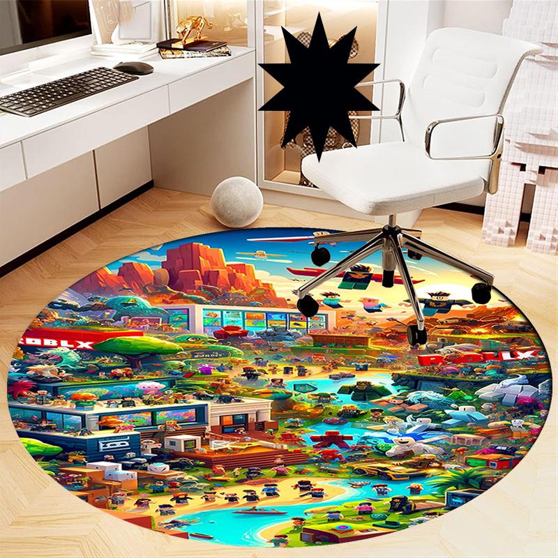 Roblox Printed Round Rug Carpet Chair Rug Area Rug Entryway Doormats,for Office Chair Living Room Bedroom Kitchen Room.