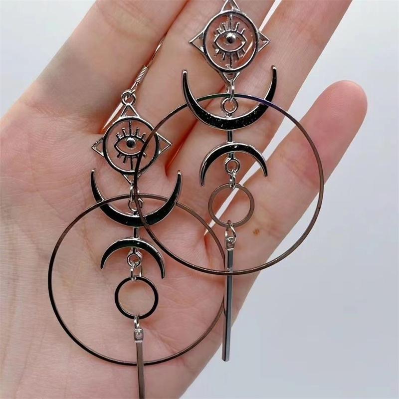 

New Exaggerated Moon Crescent Devil Eye Large Circle Long Earrings For Women Vintage Jewelry Accessories