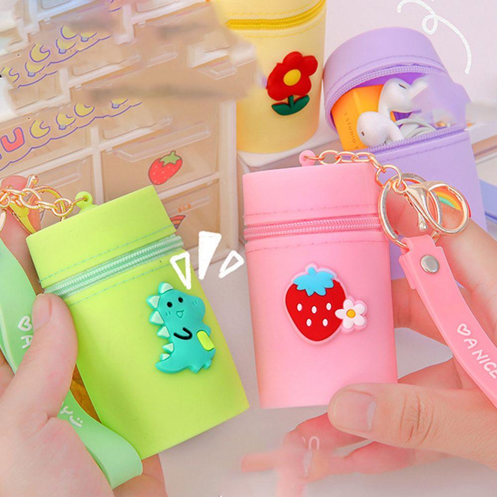 Pocket Cute Pattern Multifunctional Silicone Coin Purse Headphone Storage Bag Key Chain Bucket Bag
