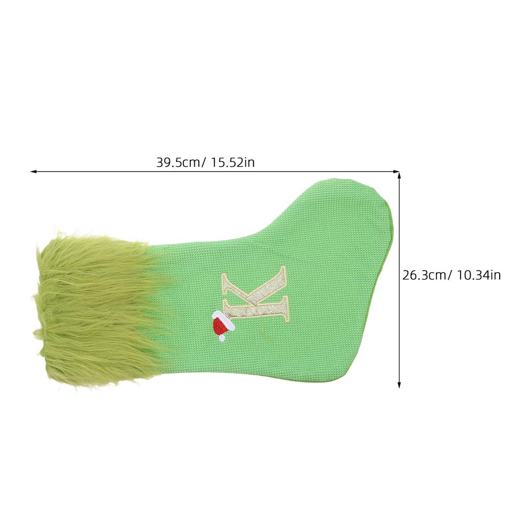 Large Green Knitted Christmas Stocking Letter M Embroidered Xmas Hanging Loop Holiday Party Decor Candy Treat Bag