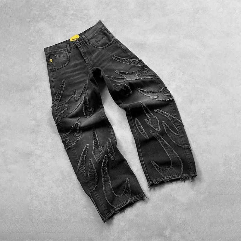 Men Baggy Aesthetic Streetwear Jeans Male Retro Fashion Wide Leg Denim Pants Graphic Embroidered Designer Hip Pop Denim Trousers